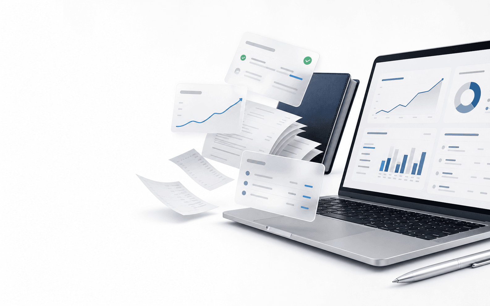 A clean bookkeeping dashboard with organized records and reconciliation cards